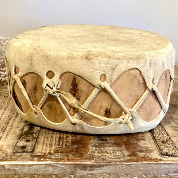 Taos Pueblo Other - Rawhide Hand Drum Taos Pueblo Red Willow Leather and Wood